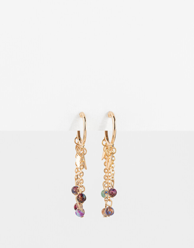 Aros Argollas Con Piedra Natural Aros Colgantes Largos Con Piedras - Dorado