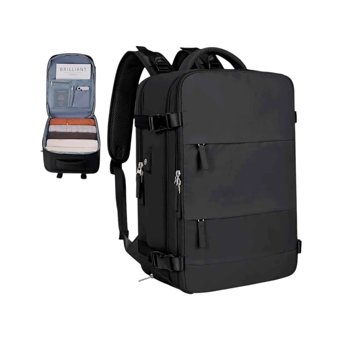 MOCHILA DE VIAJE COLOR NEGRO 43*30*20CM - NEGRO 