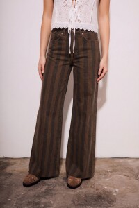 Jean Flared Wide Leg Rayado Chocolate
