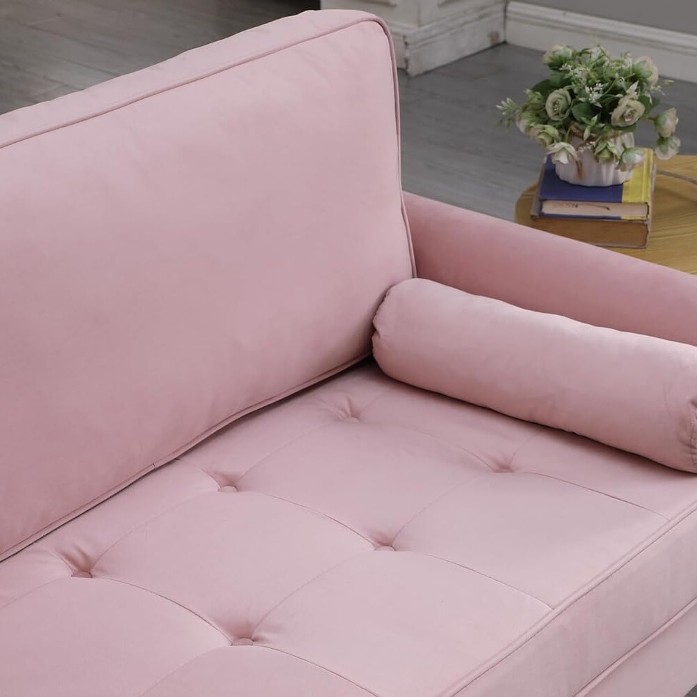 Sillon De 3 Cuerpos De Tela Con Tachas Rosado Sillon De 3 Cuerpos De Tela Con Tachas Rosado