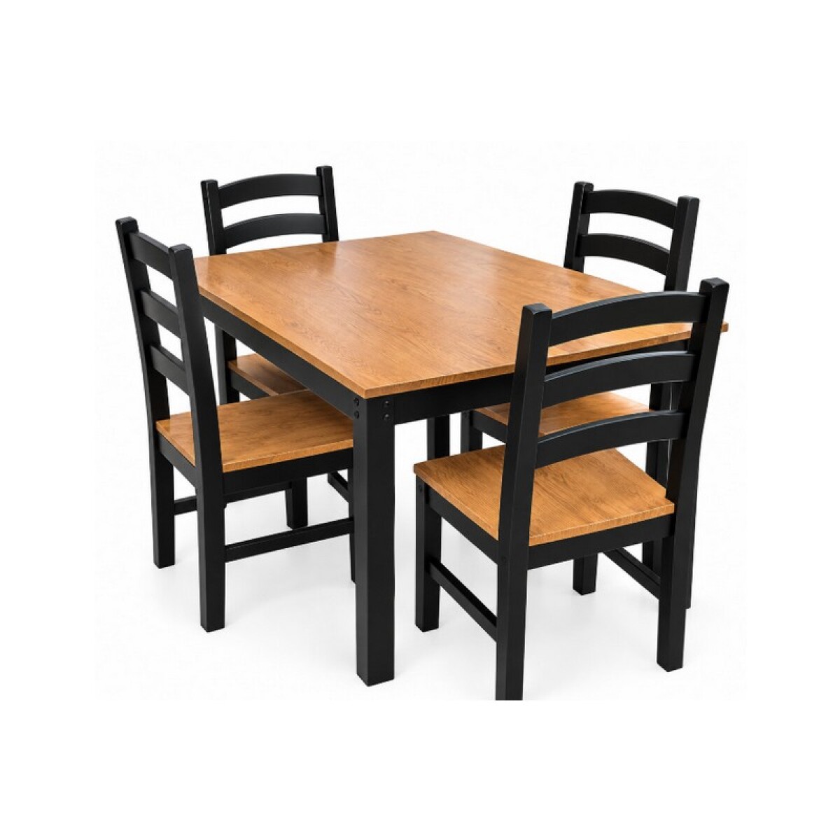 JUEGO DE COMEDOR BELLA 1+4 SILLAS MADERA MACIZA NEGRO/NOGAL 