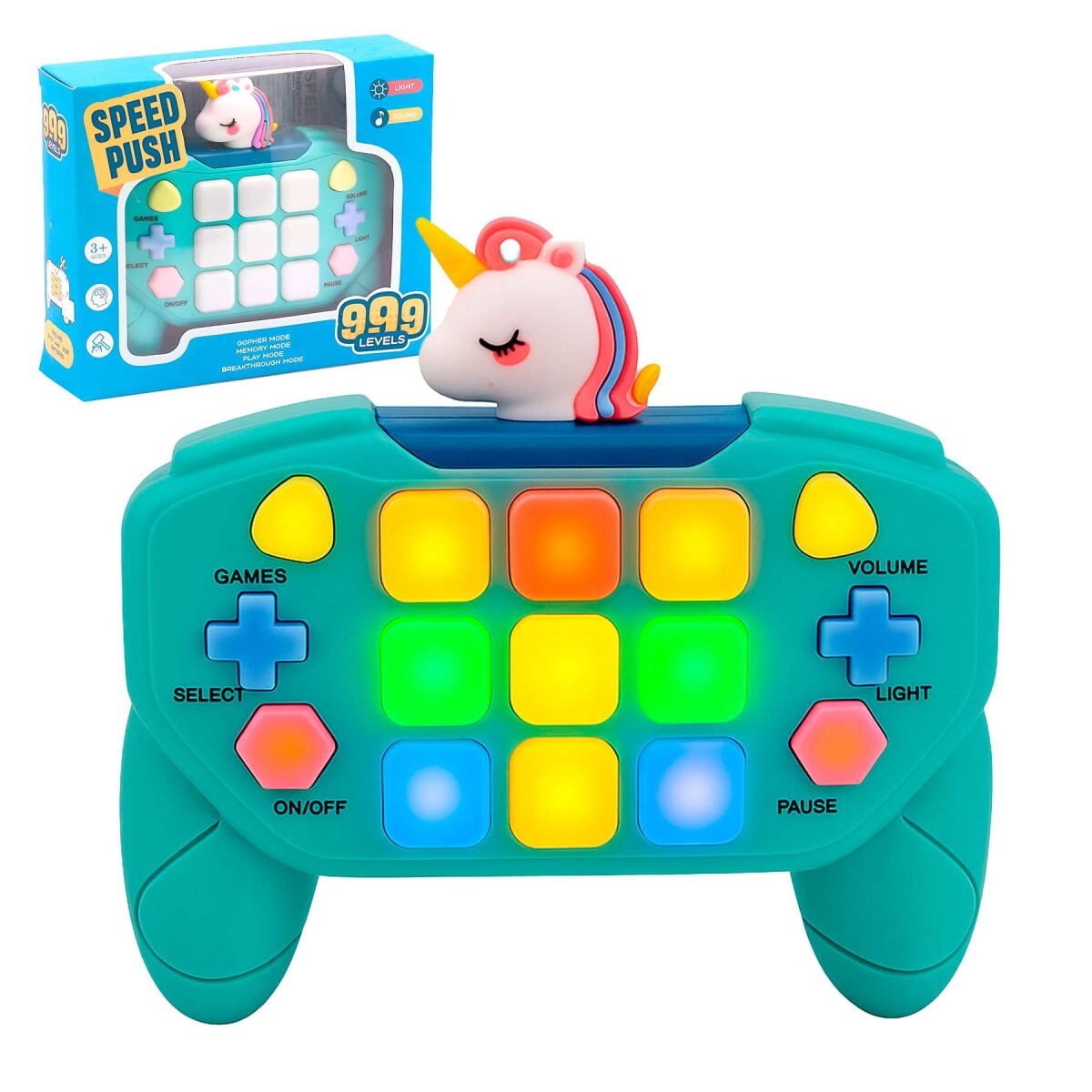 Joystick Consola Interactiva 15 Botones Con Luces Y Sonido - Unicornio celeste 