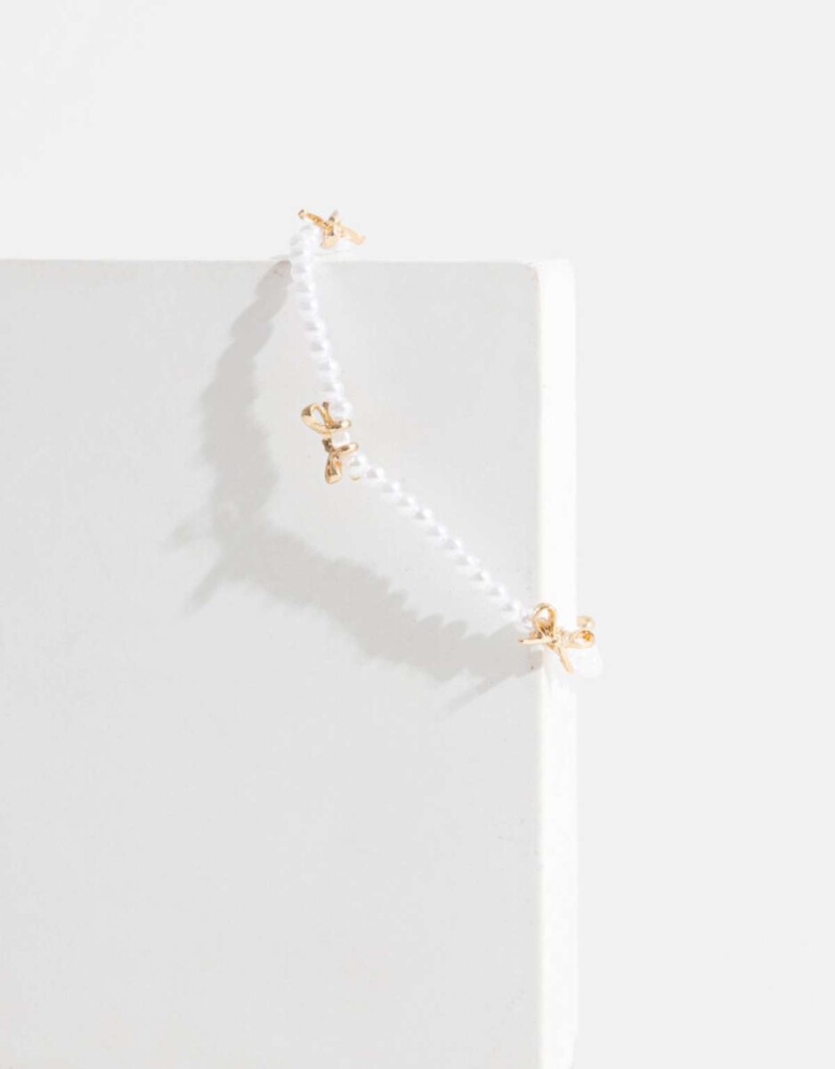 Pulsera De Perlas Con Moños - Dorado 