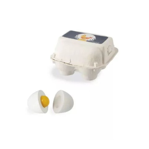 Huevera de juguete con maple y 4 huevos de madera Huevera de juguete con maple y 4 huevos de madera