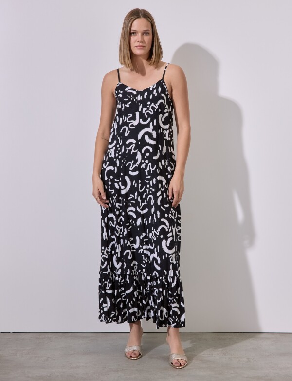 Vestido Maxi Print NEGRO/BLANCO