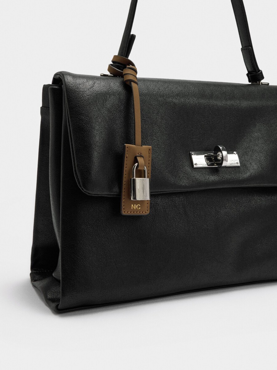 Bolso De Mano Con Solapa Y Bandolera negro