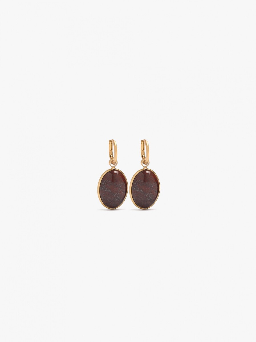 Aros Con Colgante Ovalado De Piedra - burdeos 