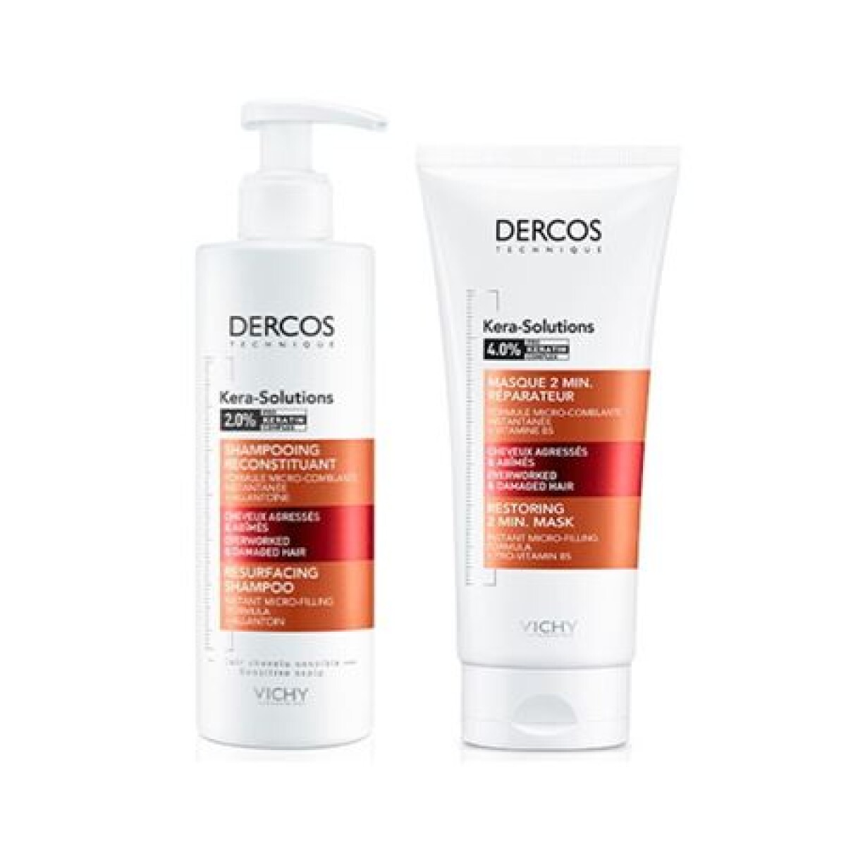 VICHY Pack Dercos Kera-Solutions Shampoo 250ml + Mascarilla Reparadora 200ml – Cabello Reparado y Fuerte