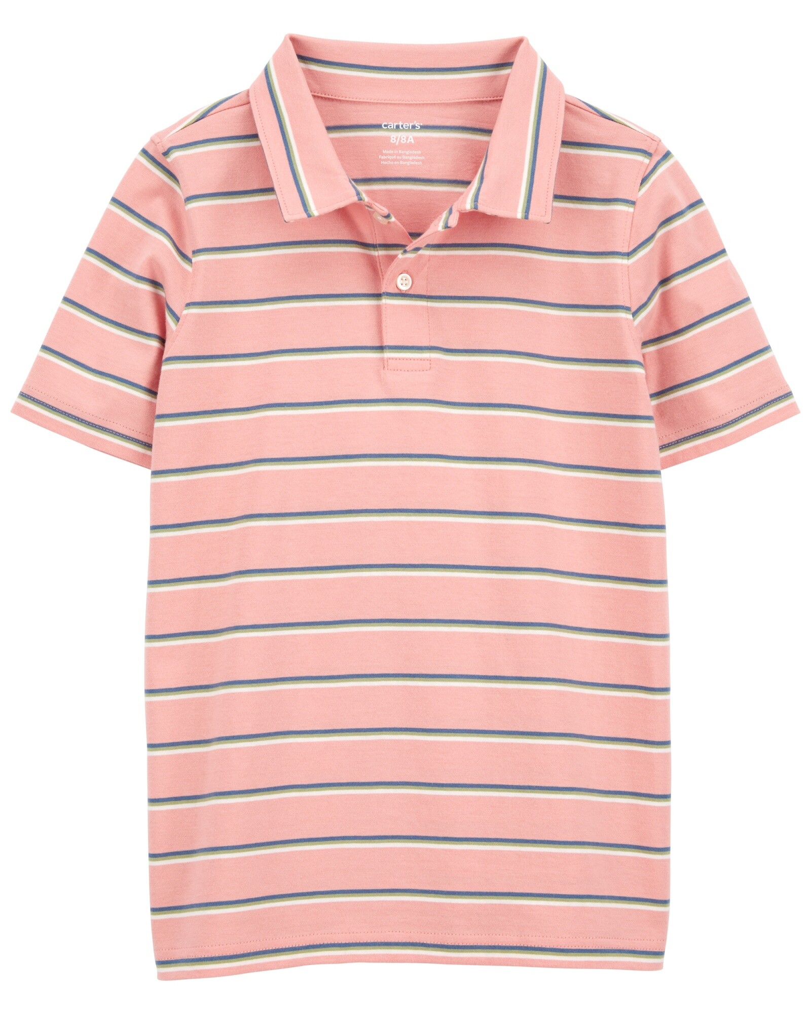 Remera polo de algodón, manga corta, diseño a rayas Sin color