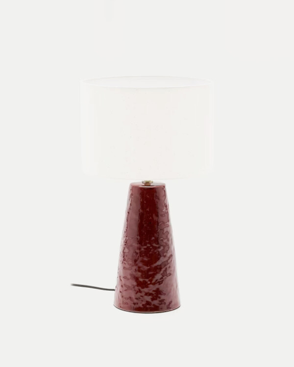 Lámpara de mesa Drava de cerámica granate y pantalla de algodón Lámpara de mesa Drava de cerámica granate y pantalla de algodón