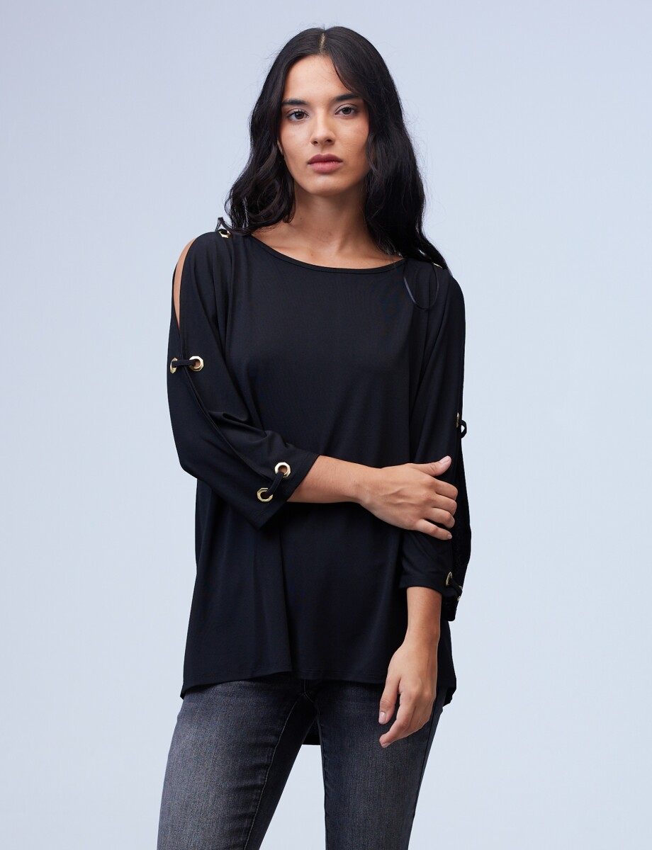 Blusa Oversize Manga Aros - Negro 