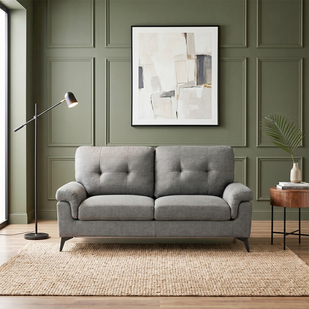 Sillón 2 Cuerpos Tela y Madera Natural Living - Lamona Gris Oscuro