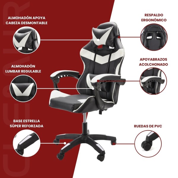 Silla Gamer Ergonómica Sillón Gaming Color Negro y Blanco Silla Gamer Ergonómica Sillón Gaming Color Negro y Blanco