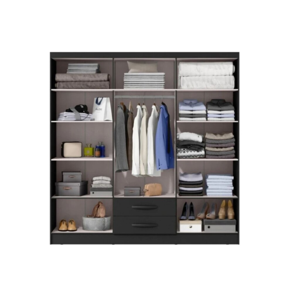 COMBO DORMITORIO - ROPERO PLUS 6 PUERTAS + RESPALDO CON 2 MESAS DE LUZ NEGRO
