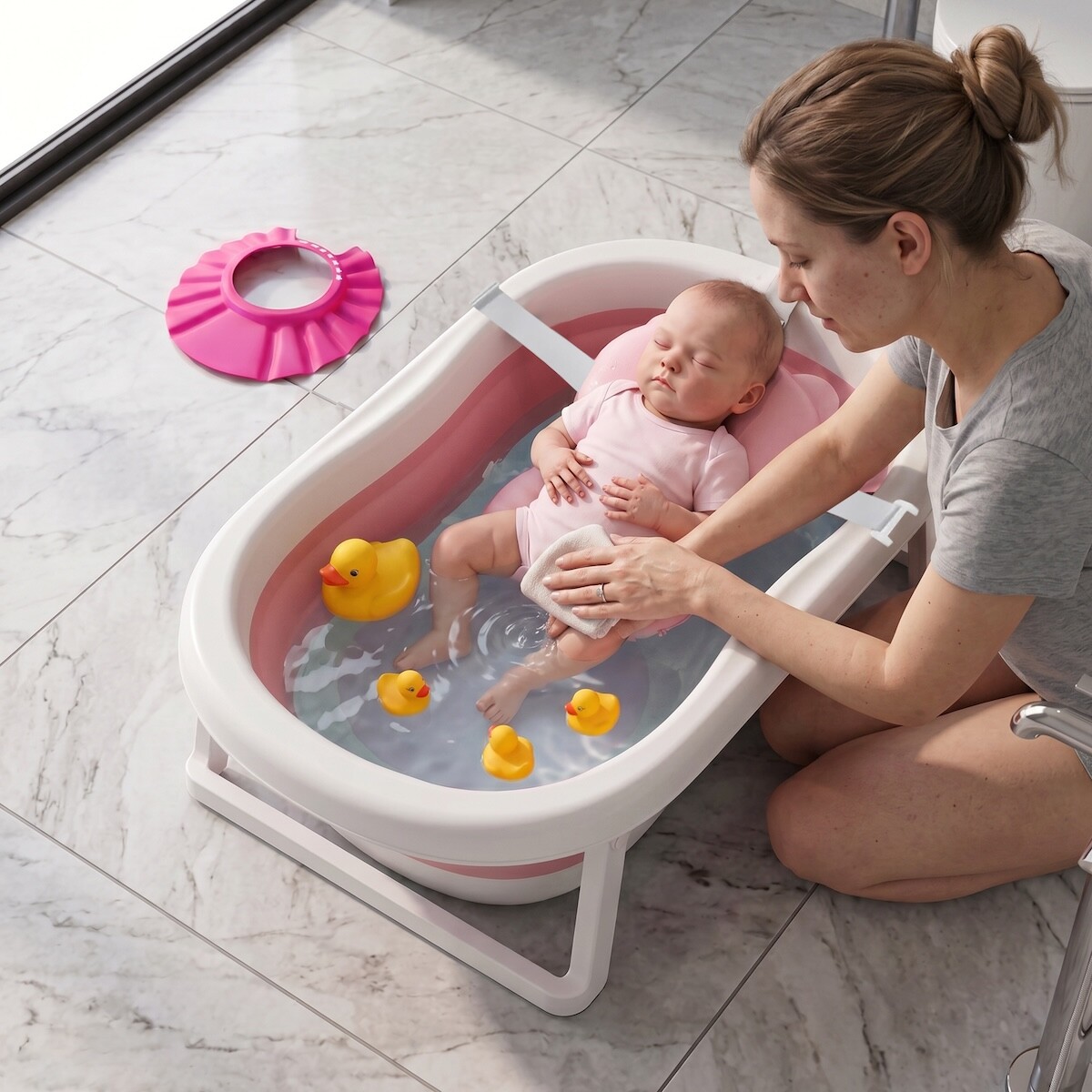Bañito Plegable Cambiador Baño Bañera Bebes Ducha Banito Imback Color Rosa 