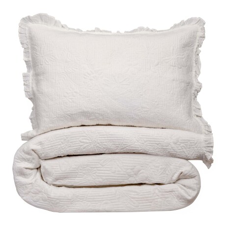 SET CUBRECAMA KING ALGODON BLANCO JACQUARD VOLANTE