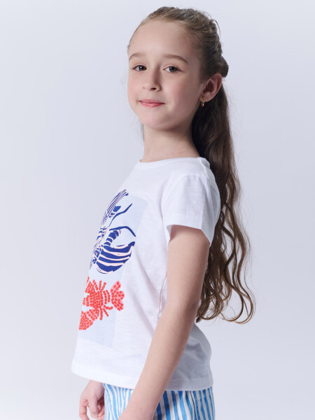 Remera manga corta slub estampa Langostas Blanca