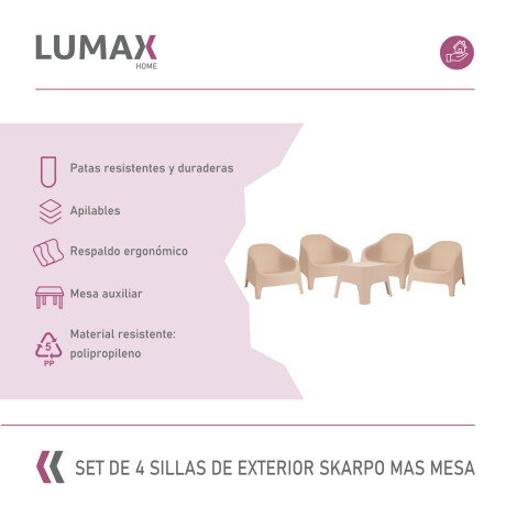 Set de 4 Sillas Skarpo + Mesa de exterior Taupe