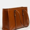 Shopper Louise en efecto cuero liso Tabaco