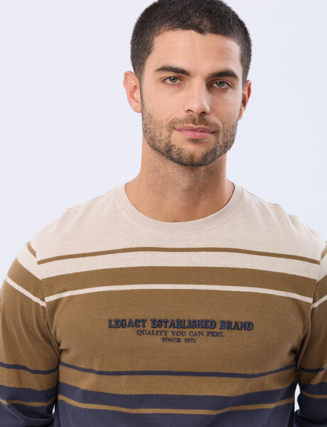 REMERA RAYADA BORDADA Beige