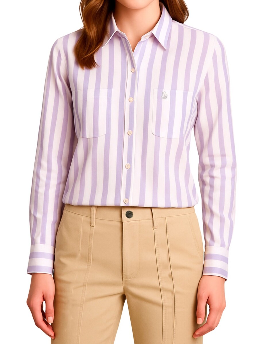 Camisa dama - Blanca con franjas lilas 