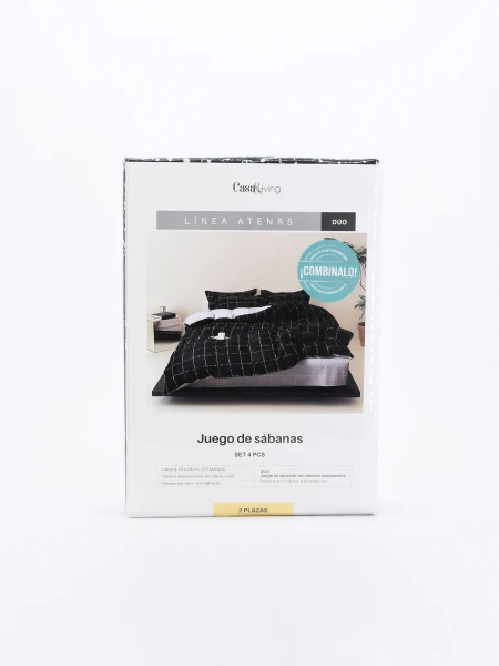 JUEGO DE SABANAS SOMMIER CUADROS 2 PLAZAS NEGRO