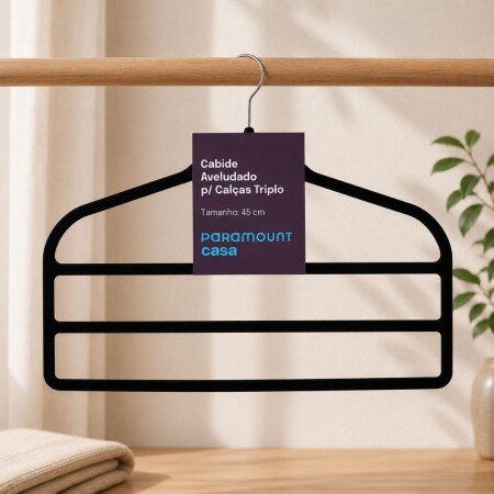 PERCHA AFELPADA PARA PANTALONES TRIPLE 45CM NEGRO PERCHA AFELPADA PARA PANTALONES TRIPLE 45CM NEGRO