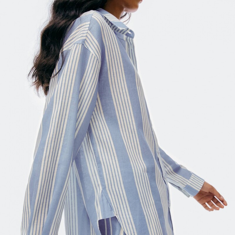 CAMISA ML FEM CELESTE A RAYAS