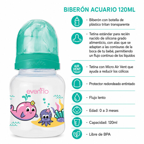 Mamadera Evenflo Acuario Bebés 0-3M 120Ml Tetina Flujo Lento Turquesa