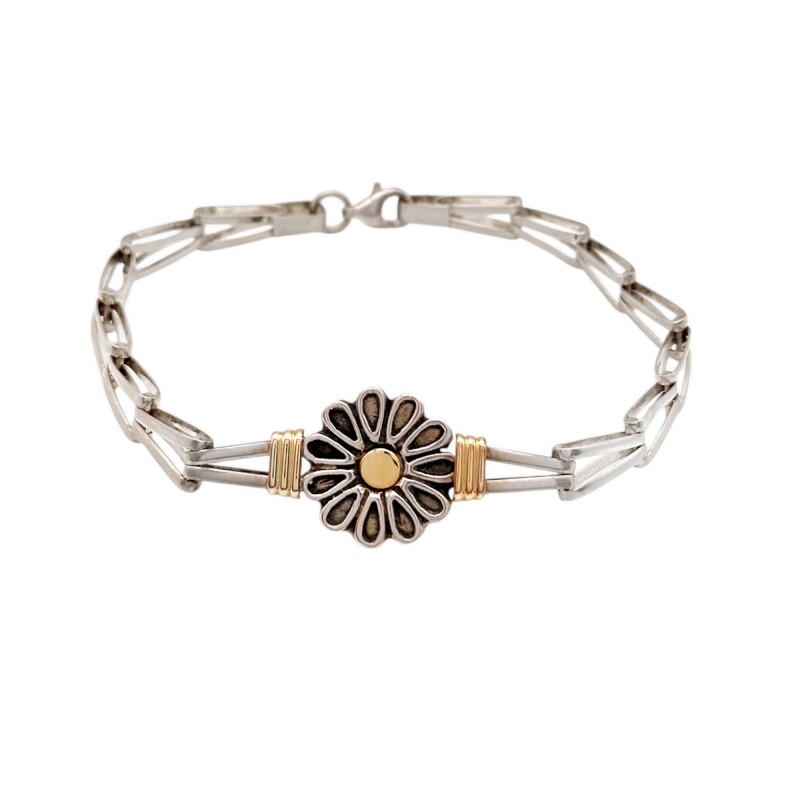 Pulsera Flor-Plata y Oro-Sin Piedra-PU5014 sinpiedra