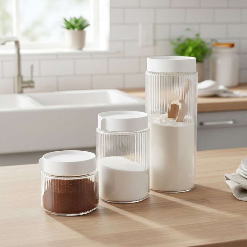 SET FRASCO VIDRIO C/TAPA 3PZAS Unica