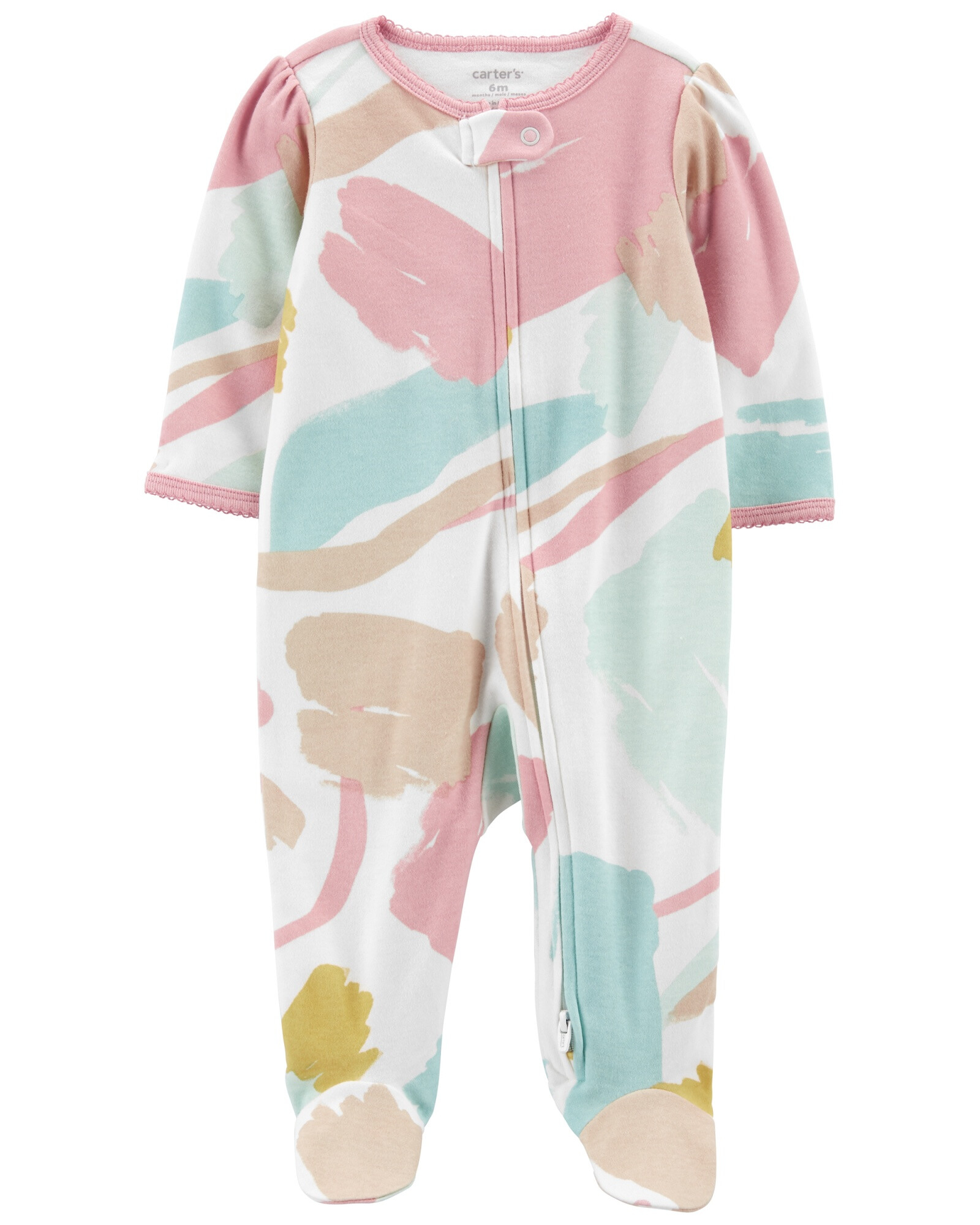 Pijama una pieza de algodón con pie y doble cierre. Talles 0-9M Sin color