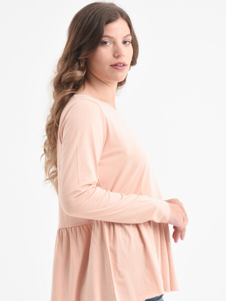 Camiseta manga larga peplum Beige
