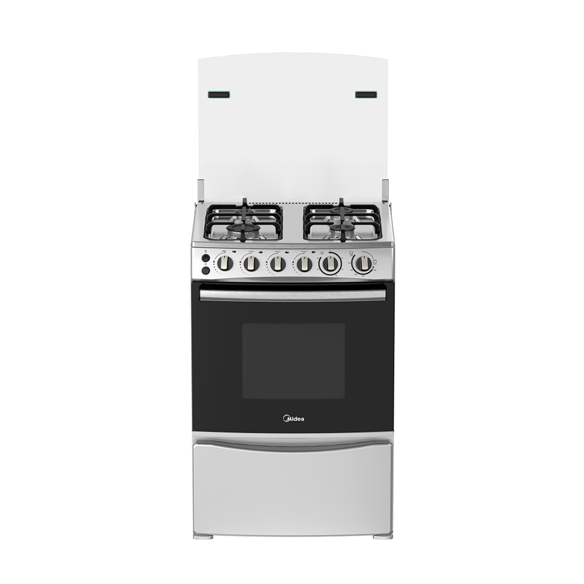 Cocina MIDEA MFO24AMBMGES A Gas Cuatro Hornallas 62Lt Con Grill 