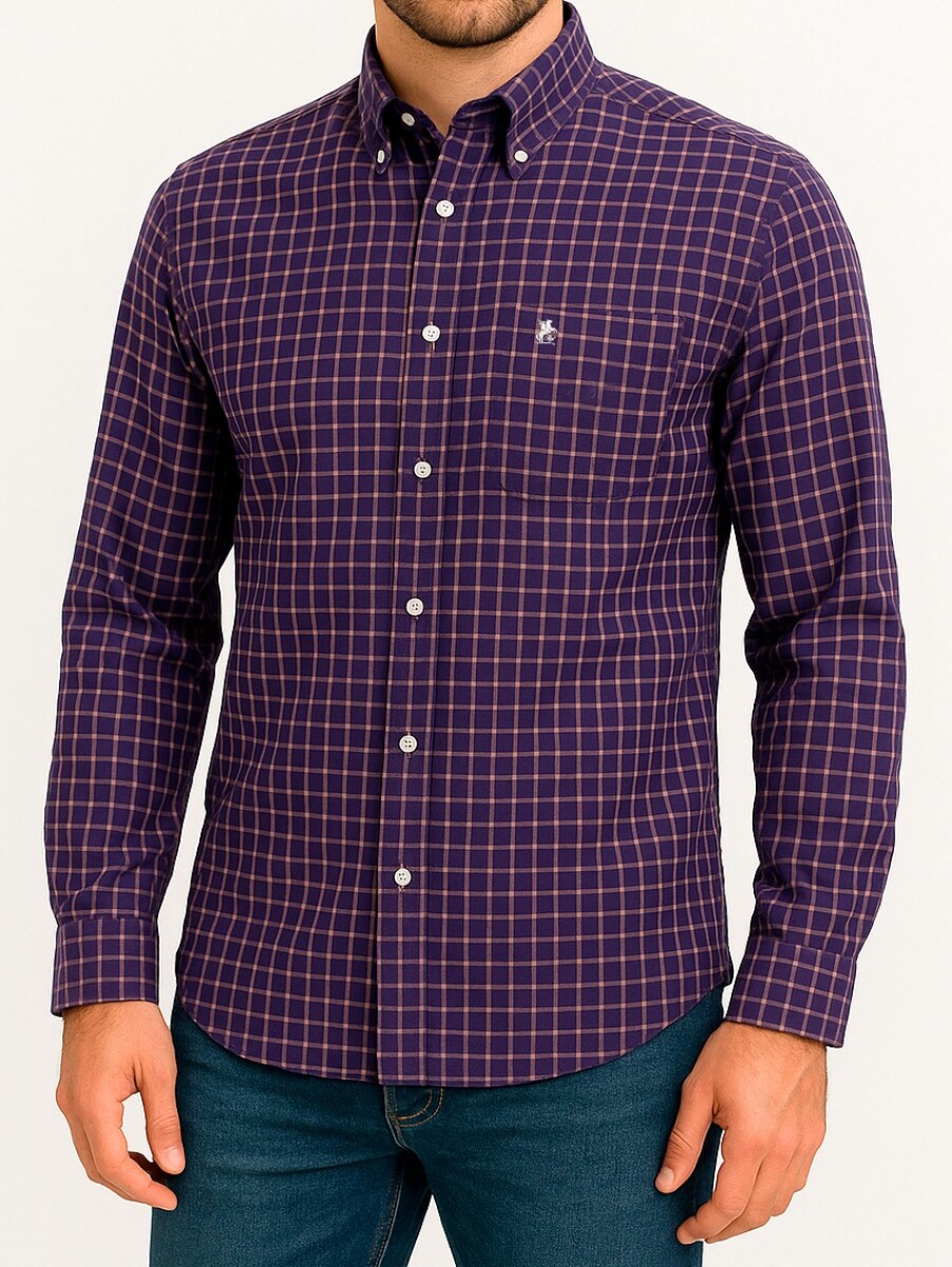 Camisa Caballero - Cuadrille Violeta con Rosa 