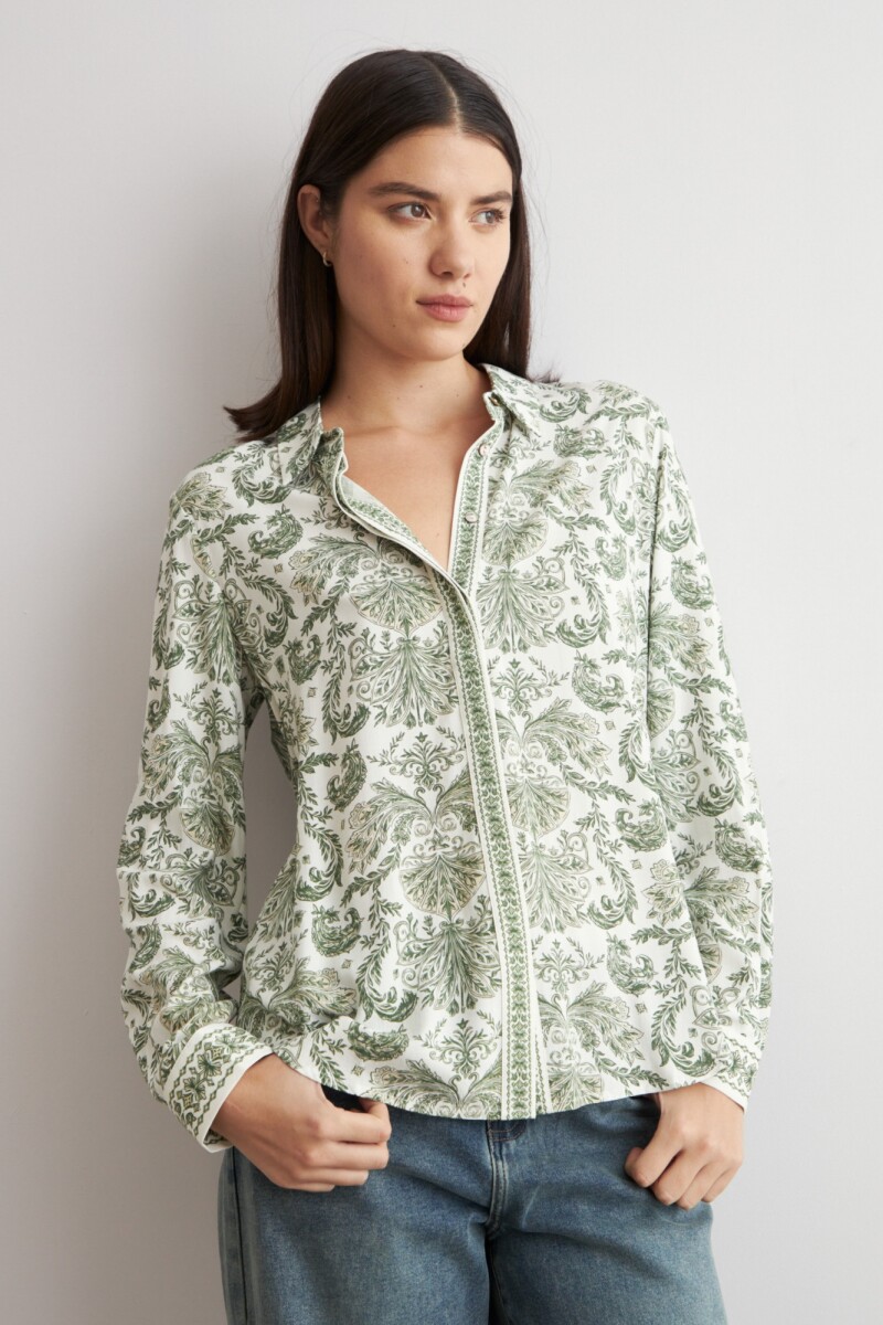 Camisa estampa Boho verde oliva