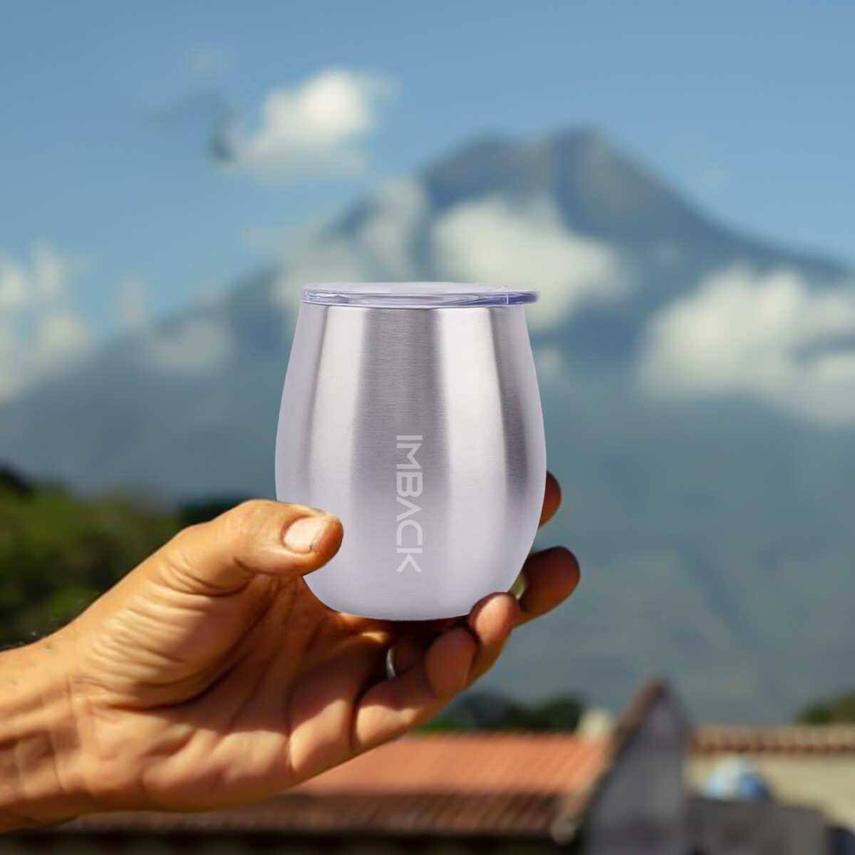 Mate de Acero Inoxidable con tapa Anti Vuelco Color Plata 