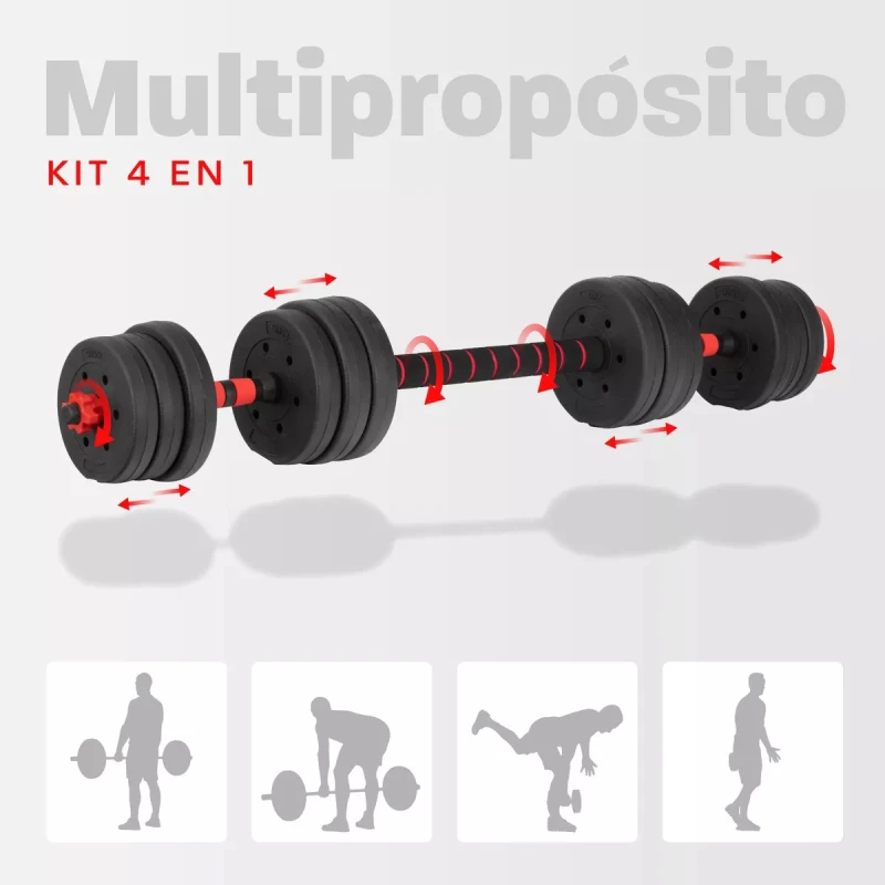 Set Mancuerna Bosco Ajustable + Barra 20 Kg Total Negro