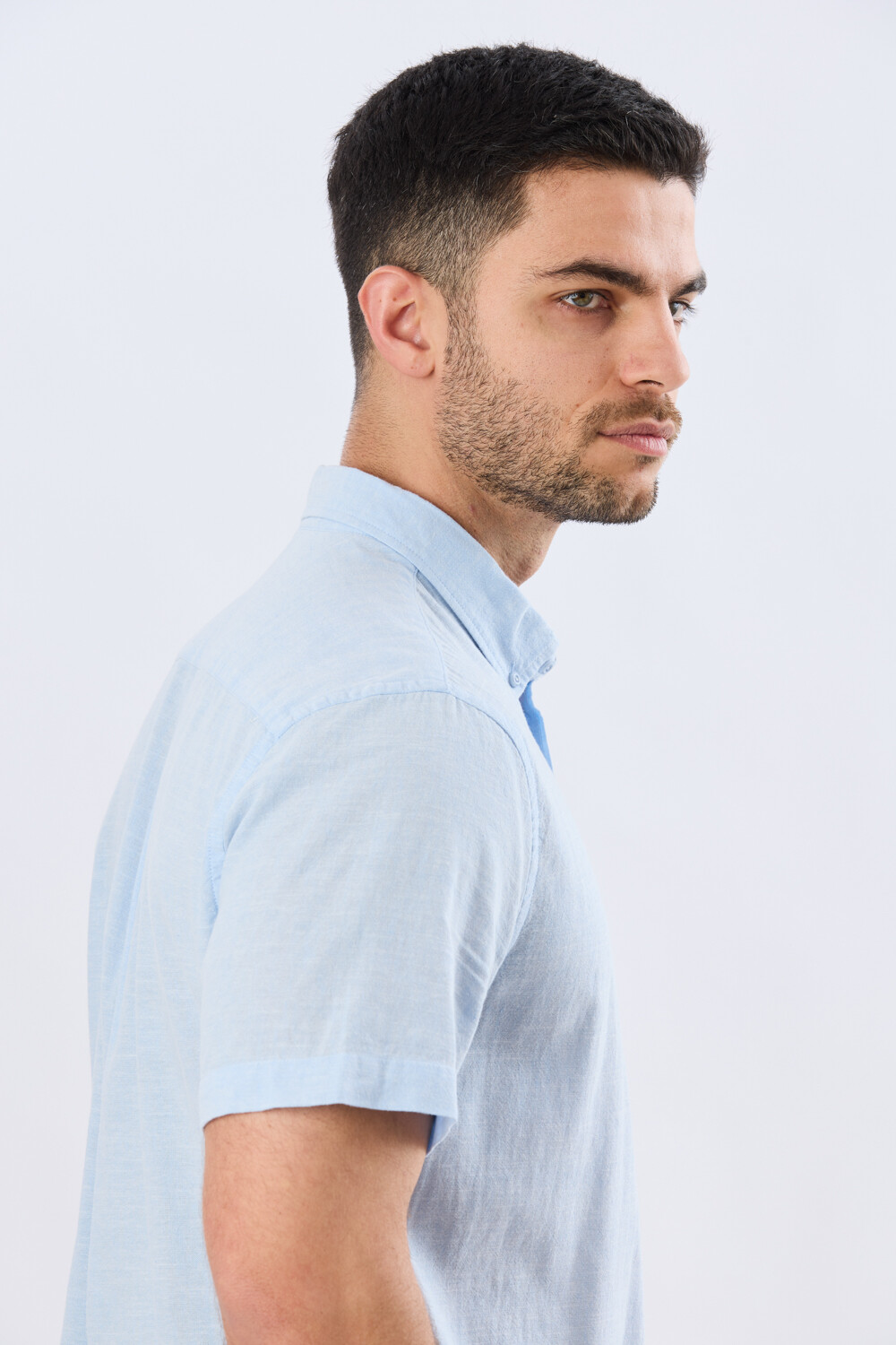 CAMISA LISA DE LINO Celeste