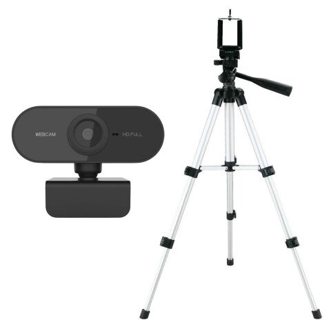 Cámara Web Cam Full HD 1080p USB 360 Micrófono Tripode 110Cm Color Plateado