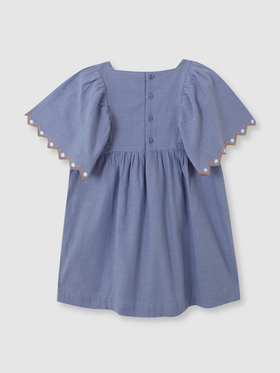 Vestido Con Bordados Azul Claro