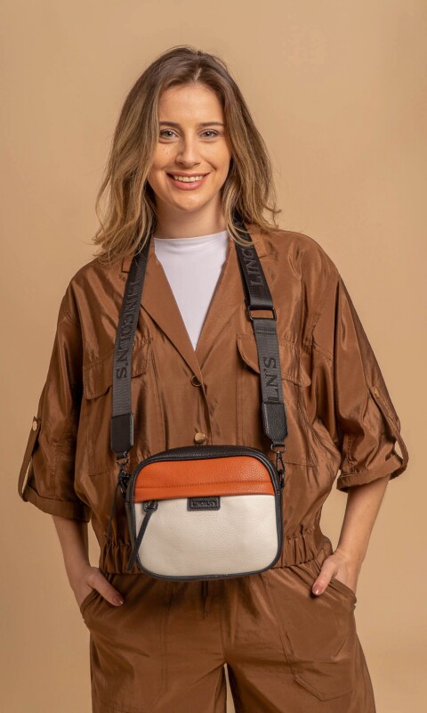 BANDOLERA PALMA BLANCO - CARAMELO Y NEGRO