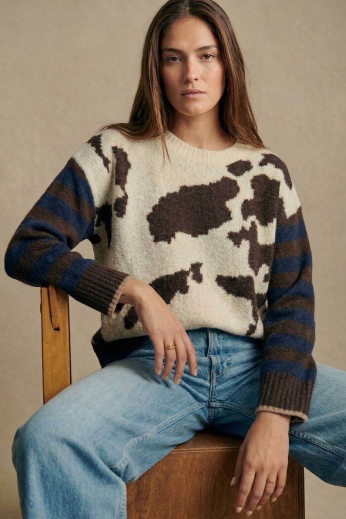 Sweater Animal Print Vaca Combinado Marrón