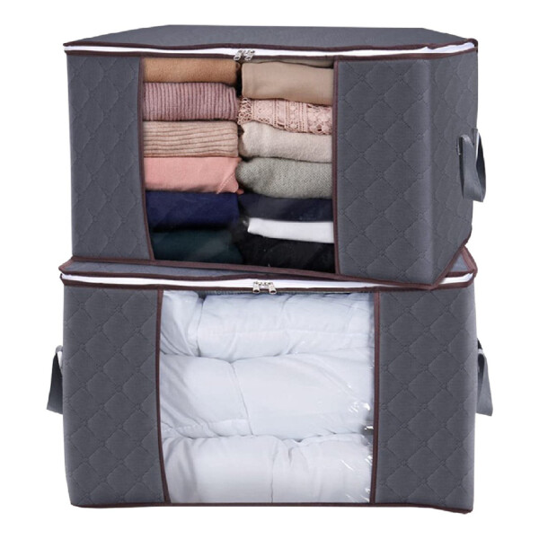 Set Caja Organizadora X2 Ropa Guarda Mantas Frazadas Variante Color Gris