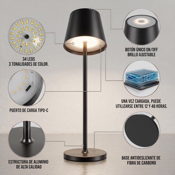 Lampara Escritorio Mesa Velador Led Recargable Inalambrica IMBACK Color Negro Lampara Escritorio Mesa Velador Led Recargable Inalambrica IMBACK Color Negro