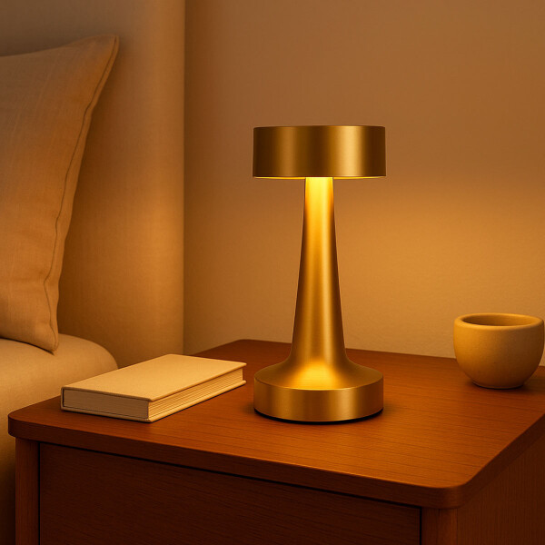 Lampara De Mesa De Luz Led Recargable Con Diseño De Cilindro Dorado