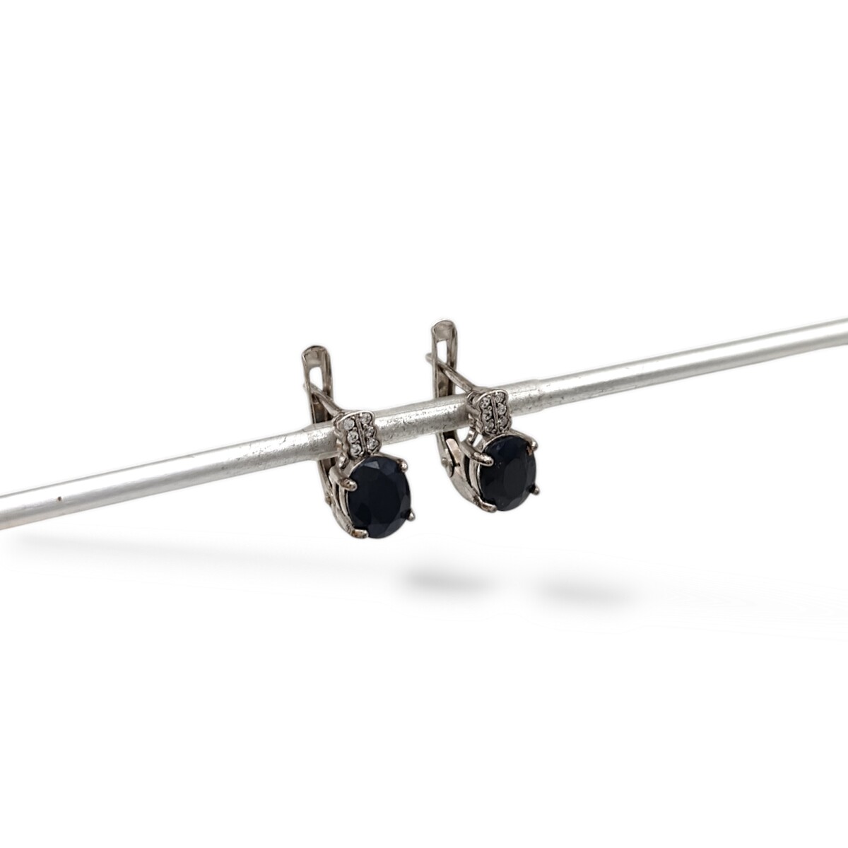 Caravanas Oval-Plata 925-Piedra Zafiro y zirconia-CA3283 - conpiedra 