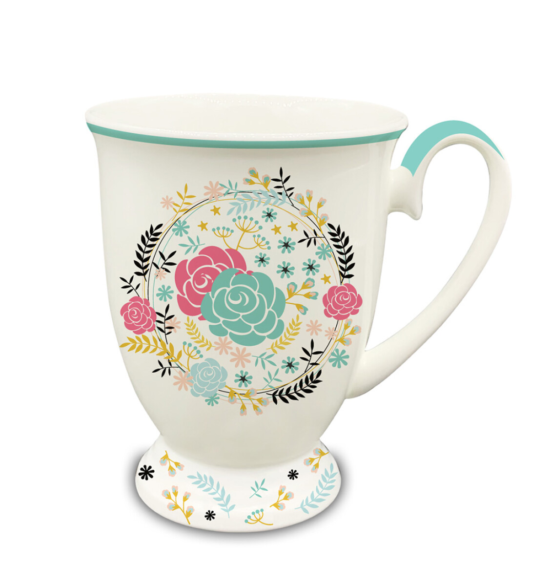 MUG CON BASE 330ML FLORES VERDE AGUA 