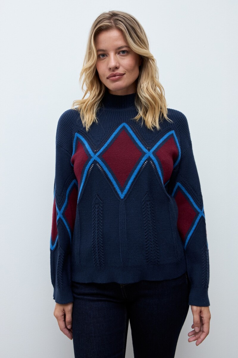 Media polera rombos azul marino