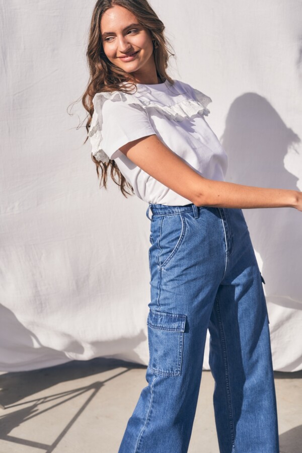 Remera Algodón Combinada Blanco